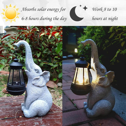 Royallure Elephant Glow Solar Garden Lamp – Resin, Auto-On Warm Ambient Light