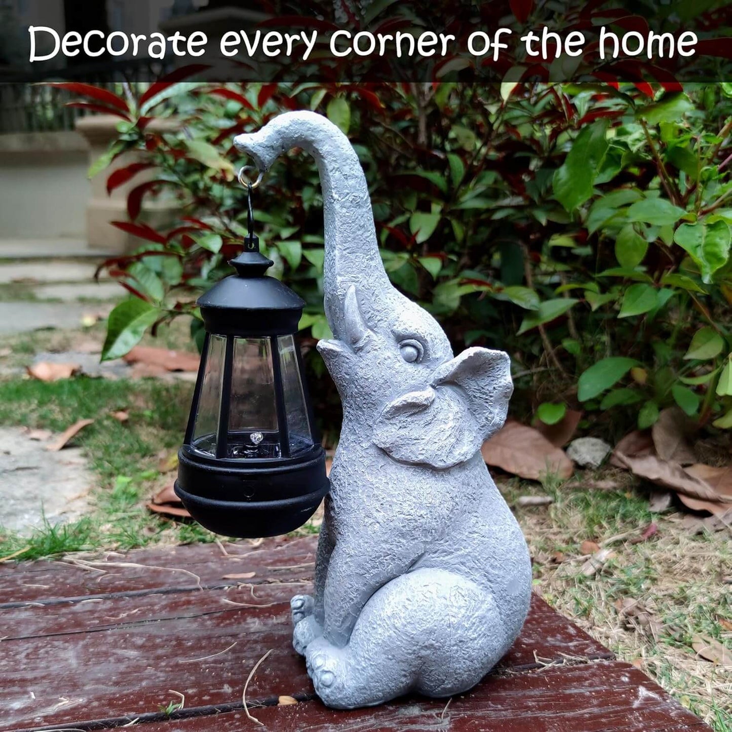 Royallure Elephant Glow Solar Garden Lamp – Resin, Auto-On Warm Ambient Light