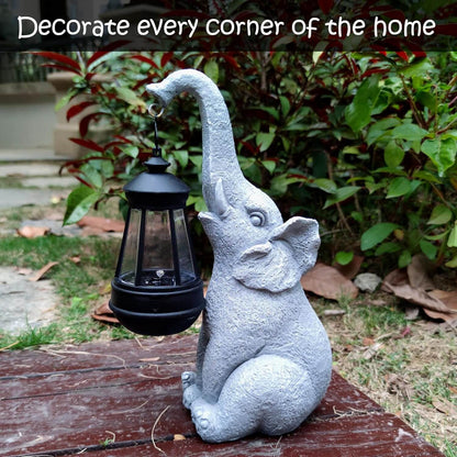 Royallure Elephant Glow Solar Garden Lamp – Resin, Auto-On Warm Ambient Light