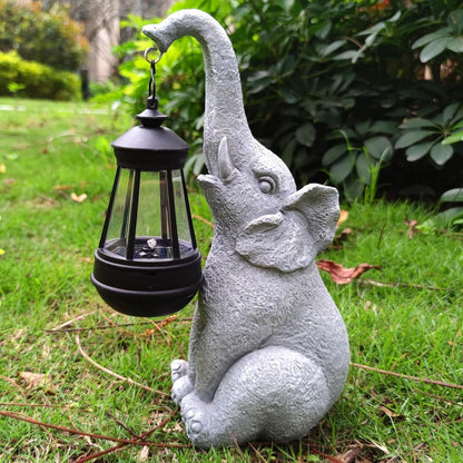 Royallure Elephant Glow Solar Garden Lamp – Resin, Auto-On Warm Ambient Light