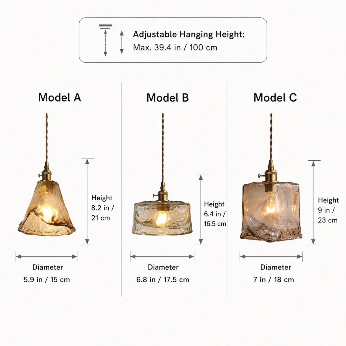 RoyaleGlow Vintage Amber Glass Pendant Light - Brass Hanging Fixture