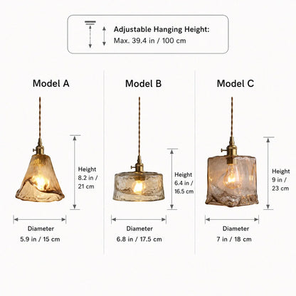 RoyaleGlow Vintage Amber Glass Pendant Light - Brass Hanging Fixture