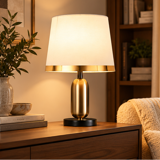 RoyaleGlow Modern Brass Bedside Table Lamp Touch Control LED Light