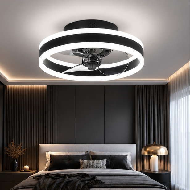 RoyaleGlow Modern Gold Flush Mount Ceiling Fan With Dimmable LED Light