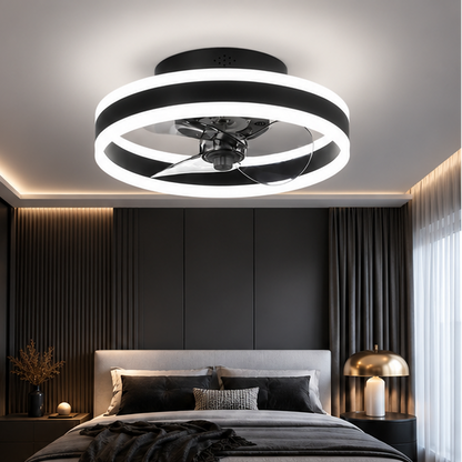 RoyaleGlow Modern Gold Flush Mount Ceiling Fan With Dimmable LED Light