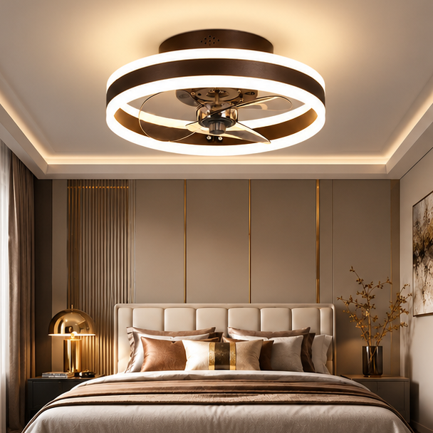 RoyaleGlow Modern Gold Flush Mount Ceiling Fan With Dimmable LED Light