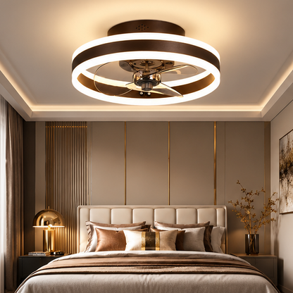 RoyaleGlow Modern Gold Flush Mount Ceiling Fan With Dimmable LED Light
