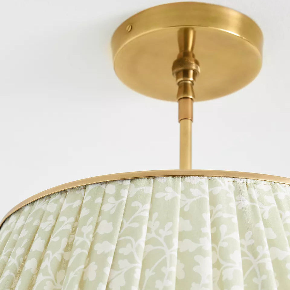 RoyaleGlow Pleated Fabric Semi-Flush Mount Ceiling Light with Botanical Print