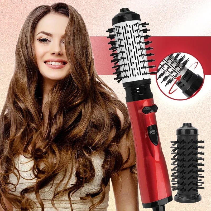 Rotating Hair Dryer With 360° Dual-Direction Brushes Tourmaline Ceramic Technology Two Interchangeable Brush Heads Anti-Frizz Negative Ions Heat-Resistant Bristles And Swivel Cord For Smooth Styling