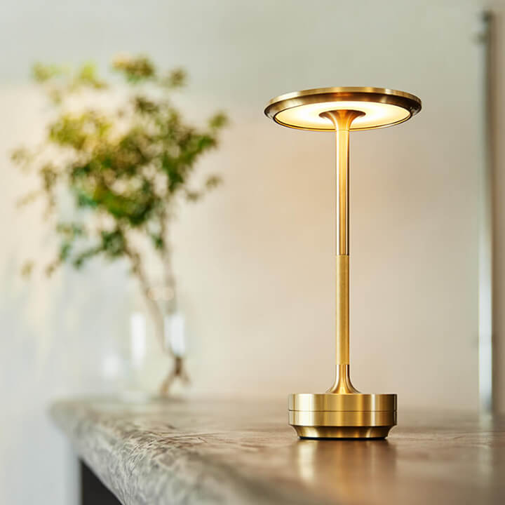 Luxlive Cordless Ambient Table Lamp - Metallic, Waterproof, Adjustable Brightness - Gold