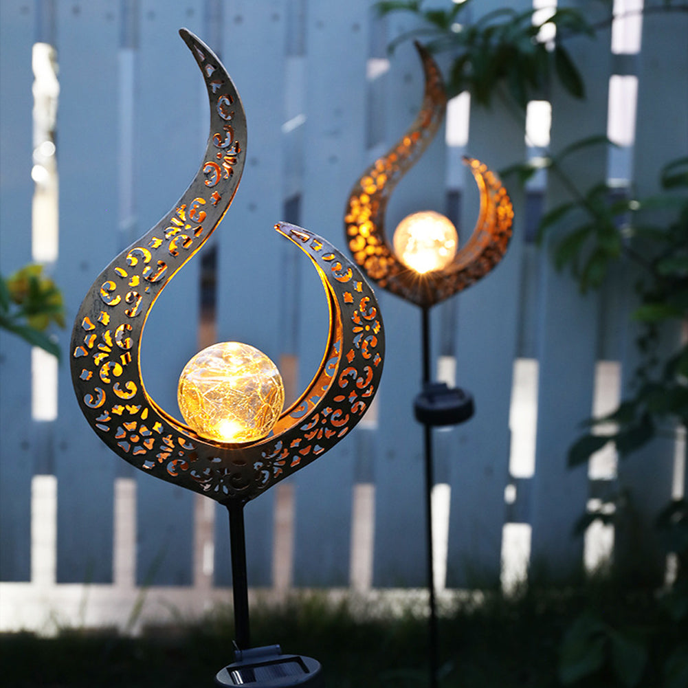 Rayvia Ornate Metal IP65 Solar Garden Stake Light with Cracked Glass Globe