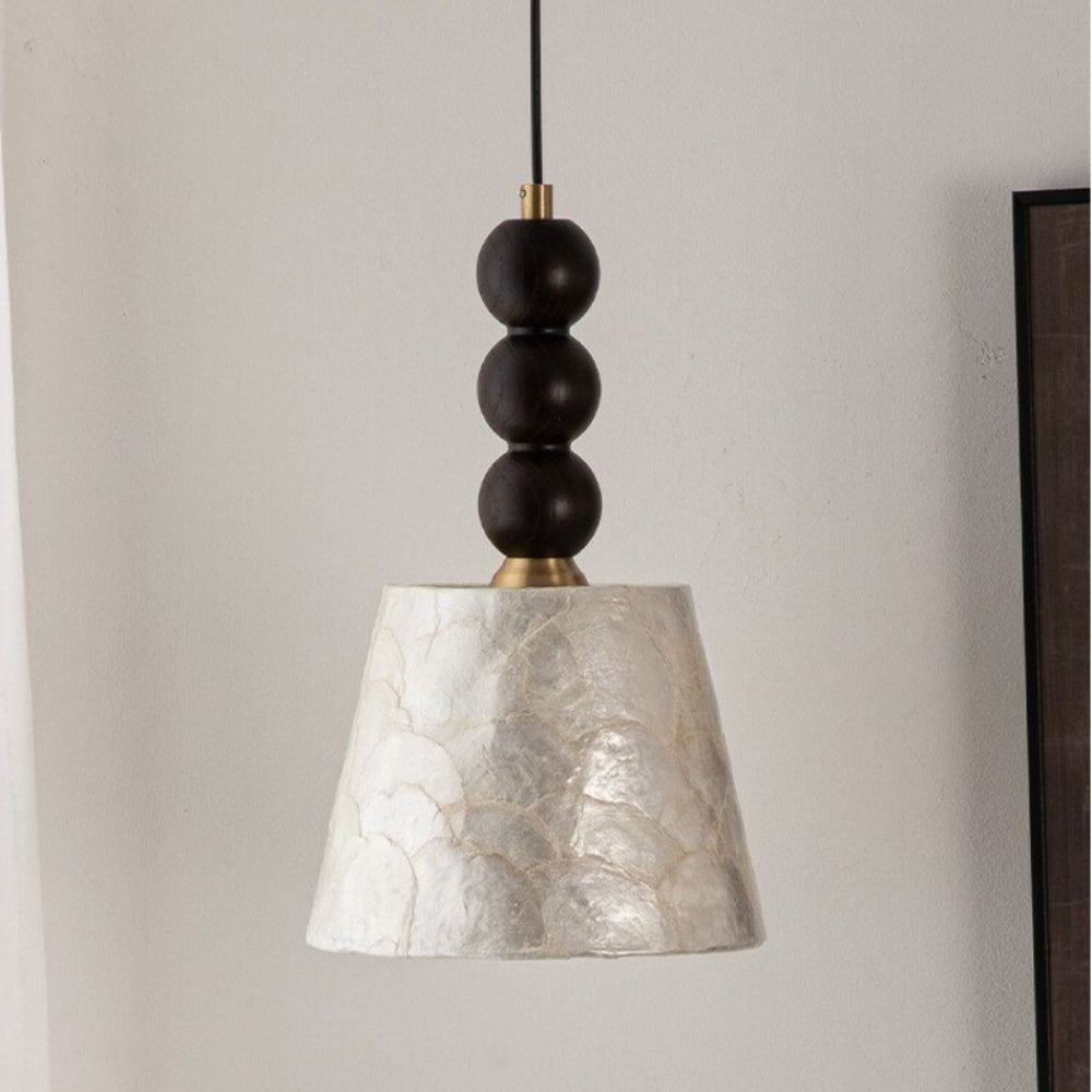 LuxRoyale Capiz Shell Pendant Light with Black Iron Beads