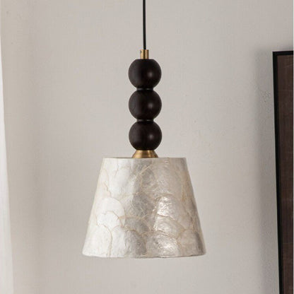 LuxRoyale Capiz Shell Pendant Light with Black Iron Beads