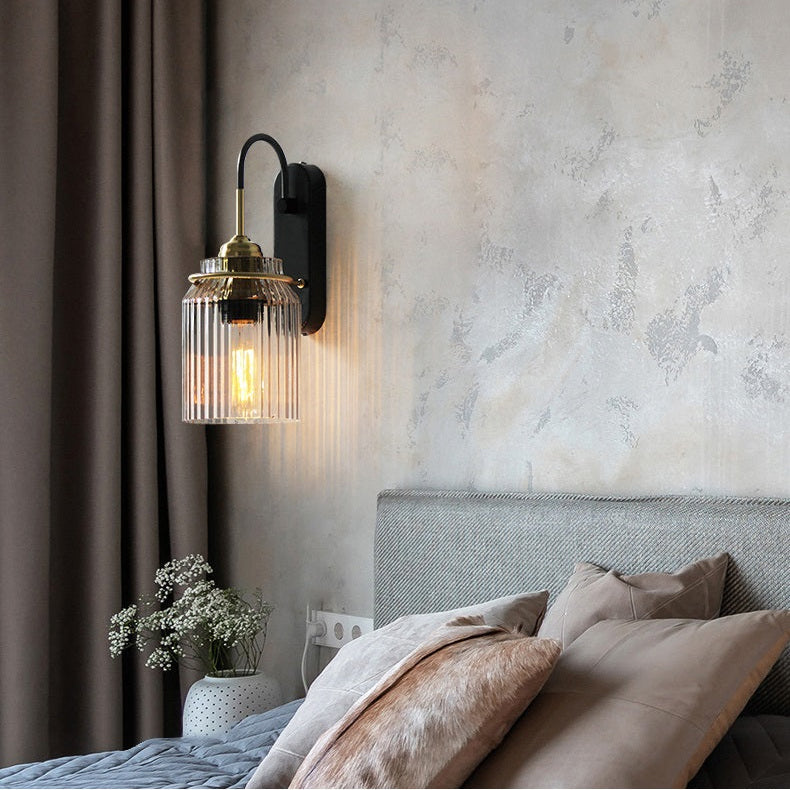 Lumora Vintage Wall Sconce With Ribbed Glass Shade - Antique Wall Light For Hallways
