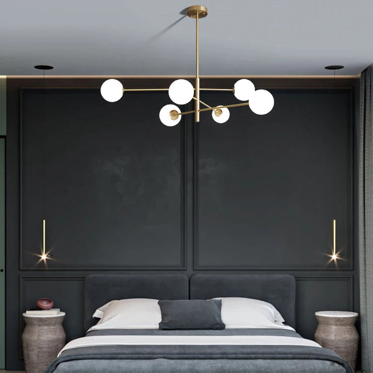 RoyaleGlow Mid-Century Modern 6-Light Gold Sputnik Chandelier with LED Glass Globes