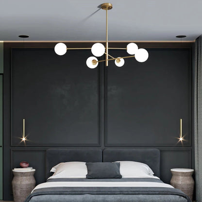 RoyaleGlow Mid-Century Modern 6-Light Gold Sputnik Chandelier with LED Glass Globes