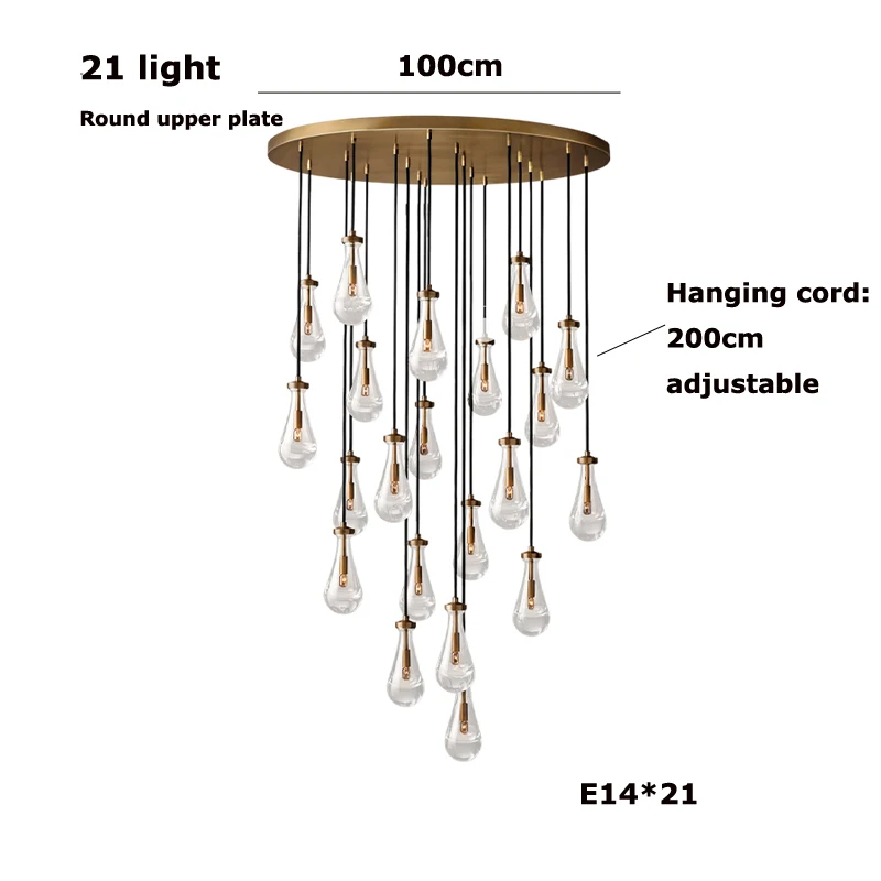 Royelux Artisan Teardrop Chandelier - Modern LED Glass Droplet Ceiling Light
