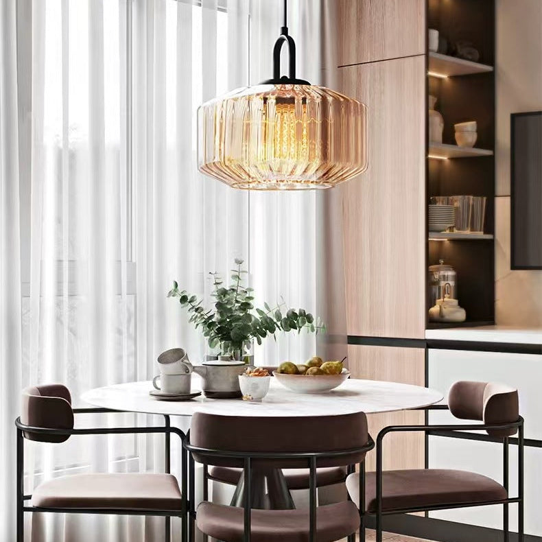 RoyaleGlow Modern Rose Fluted Glass Pendant Light for Dining Room