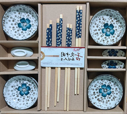 Royelux 12-Piece Japanese Cherry Blossom Ceramic Dinnerware Set with Chopsticks