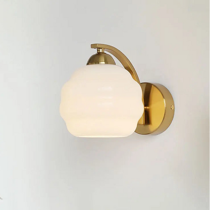 Royelux Vintage Art Deco Wall Lamp with White Glass Shade Brass Finish, Luxury Wall Lighting