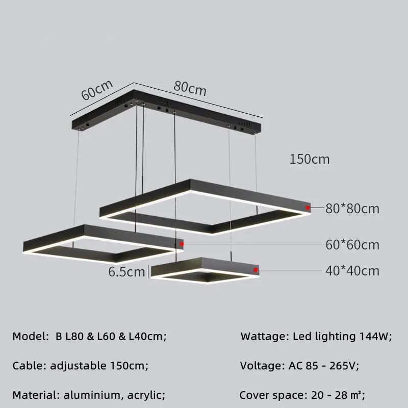 RoyaleGlow Modern Square LED Chandelier for Living Room, Dining Room & Kitchen Island