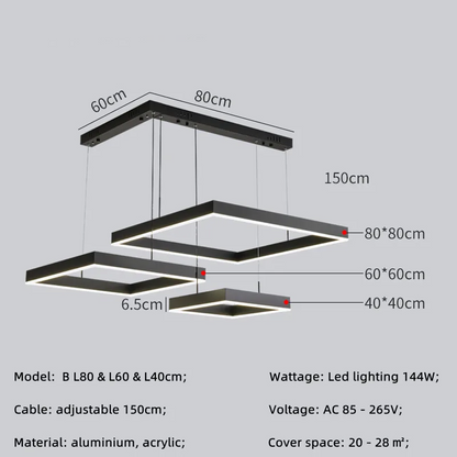 RoyaleGlow Modern Square LED Chandelier for Living Room, Dining Room & Kitchen Island