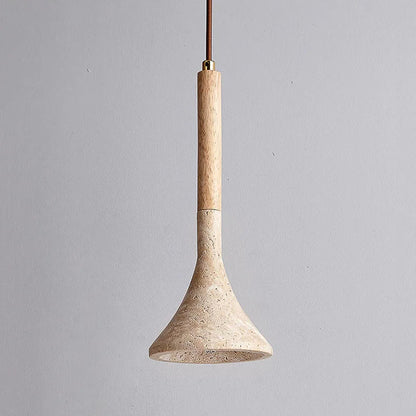 Royelux Travertine Cone Pendant Light with Walnut Wood Accent