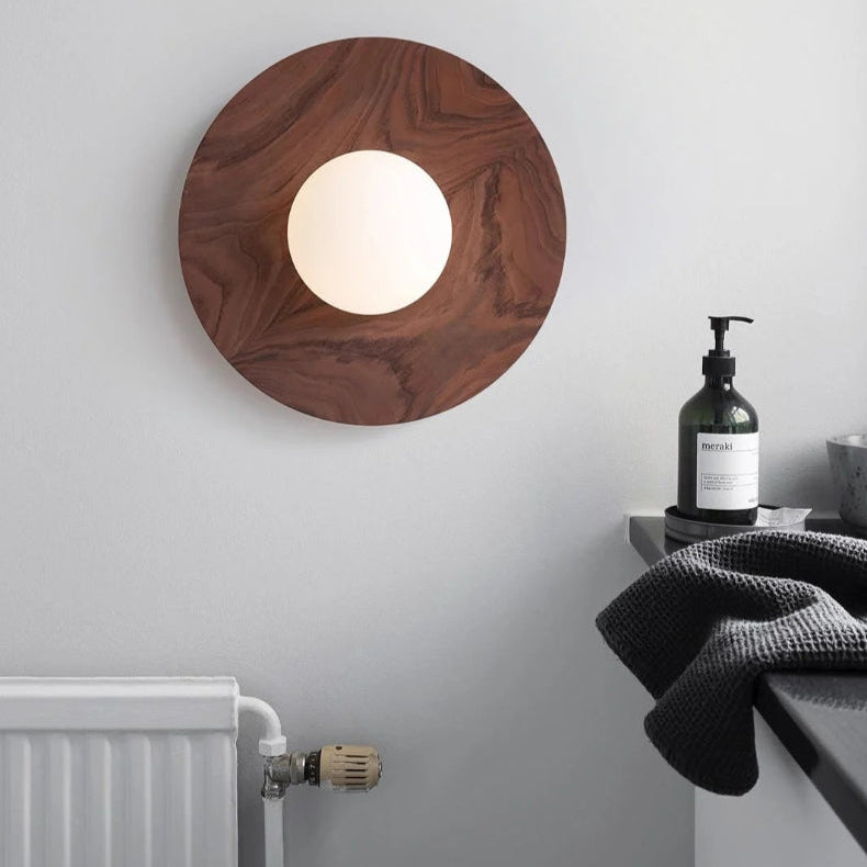 Lumora Modern Solid Wood Wall Light with Frosted Glass Globe