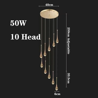 LuxRoyale Waterfall Gold LED Crystal Chandelier for Staircase Entryway