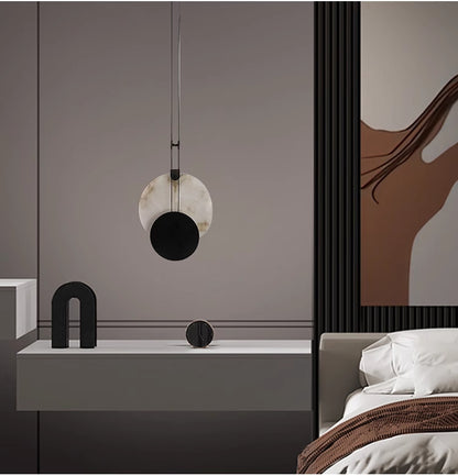 LuxRoyale Luna Alabaster LED Pendant Light-Black & White Disc Design