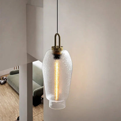 RoyaleGlow Mid-Century Textured Glass & Brass Pendant Light - Modern Ceiling Fixture