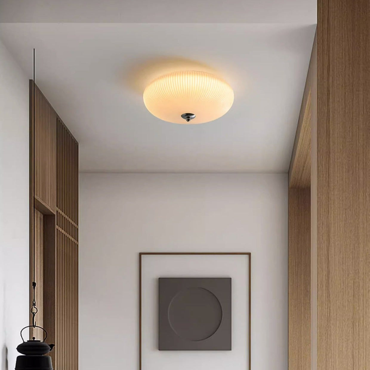 RoyaleGlow Ribbed Milky Glass Flush Mount Ceiling Light Fixture