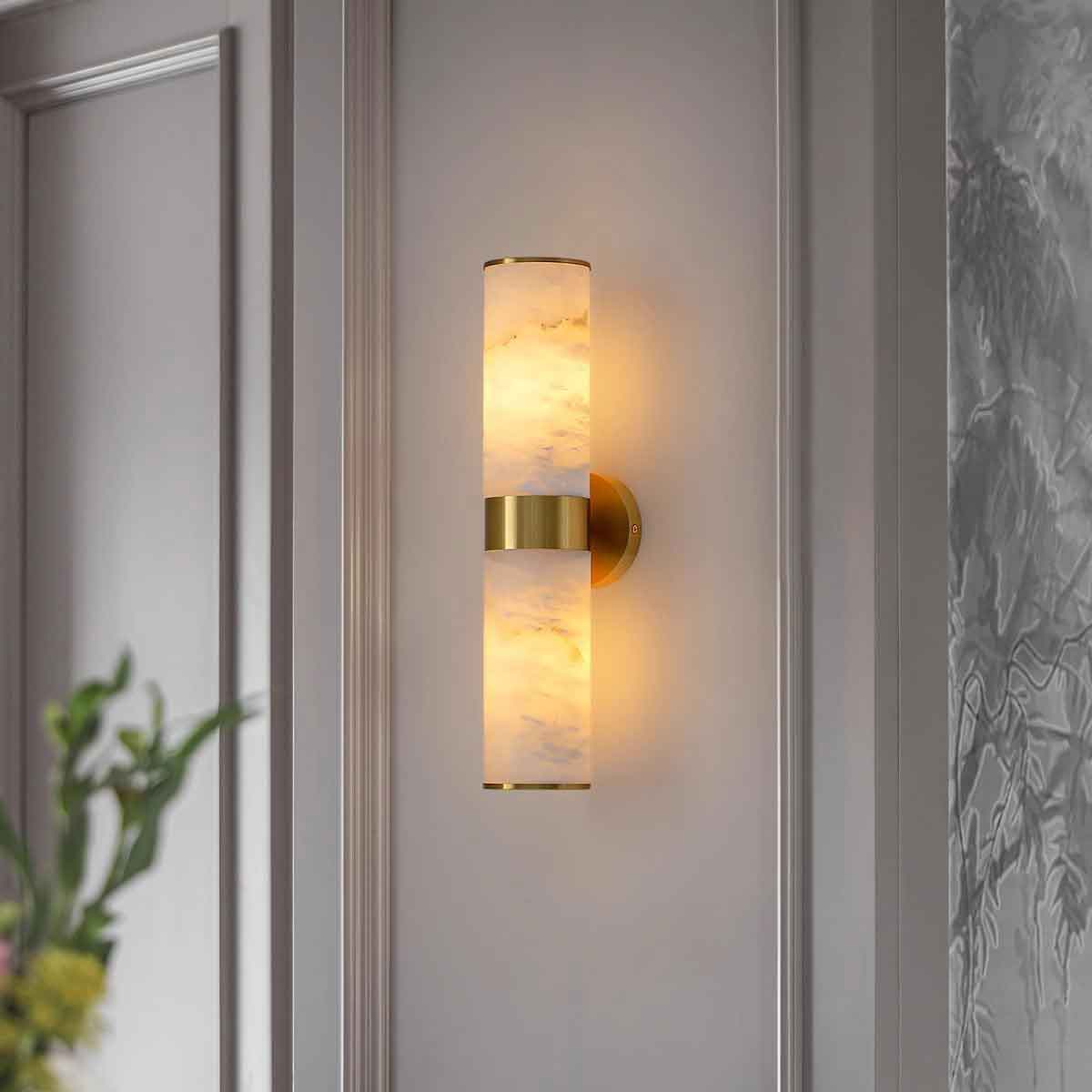 RoyaleGlow Modern Brass & Alabaster Wall Sconce - Elegant Up/Down Lighting