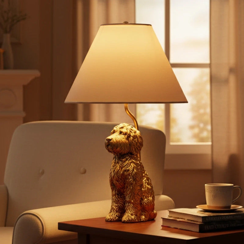 LuxRoyale Golden Doodle Dog Table Lamp - Elegant Resin Puppy Accent Light