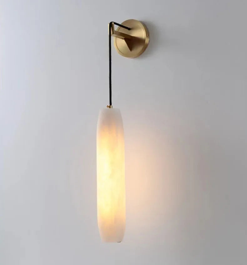 RoyaleGlow Modern Alabaster Wall Sconce - Elegant Brass & Stone Fluted Light