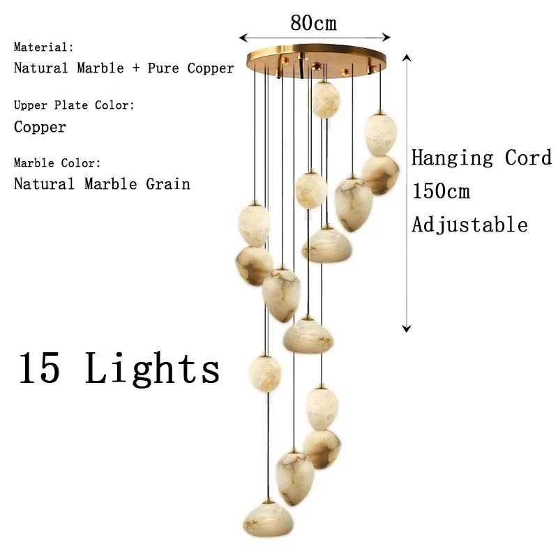 Royelux Marble Staircase Chandelier - Modern Organic Cascade LED Pendant Light