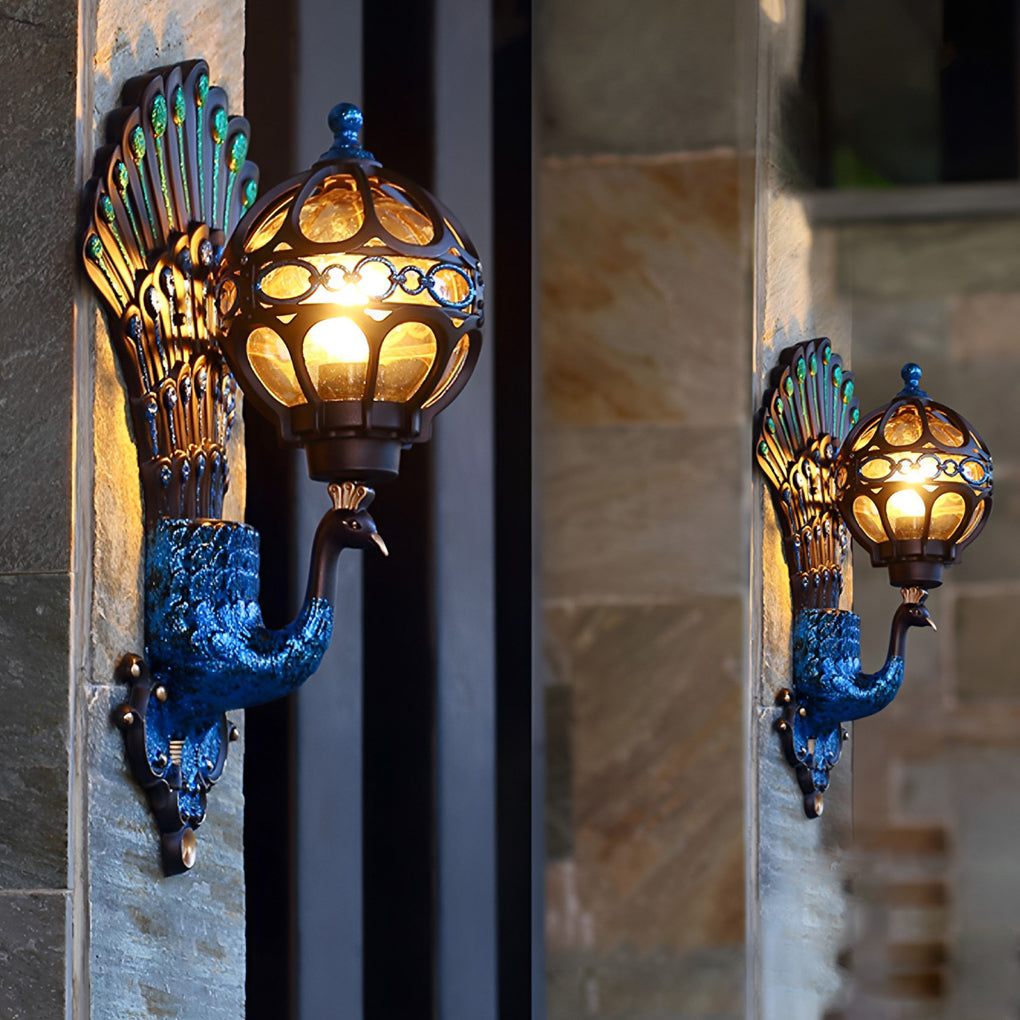 Luxora - European Style Retro Peacocks Waterproof Outdoor Wall Light - Colorful