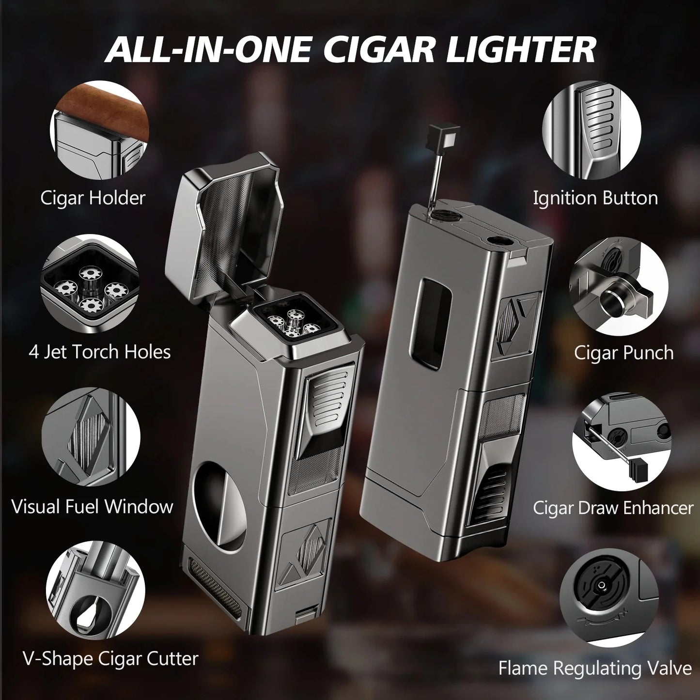 Royaleva Cigar Lighter And Cutter Combo Premium Set