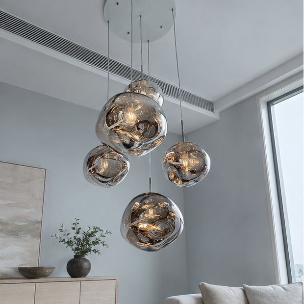 LuxRoyale Nordic Lava Chandelier-Modern Copper Irregular Glass Pendant Light