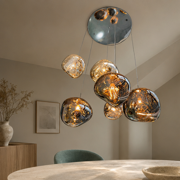 LuxRoyale Nordic Lava Chandelier-Modern Copper Irregular Glass Pendant Light