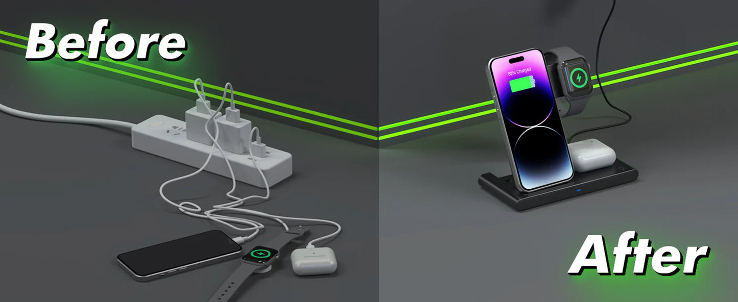 Royaleva 3 IN 1 Wireless Fast Charger Stand For iPhone Watch And AirPod