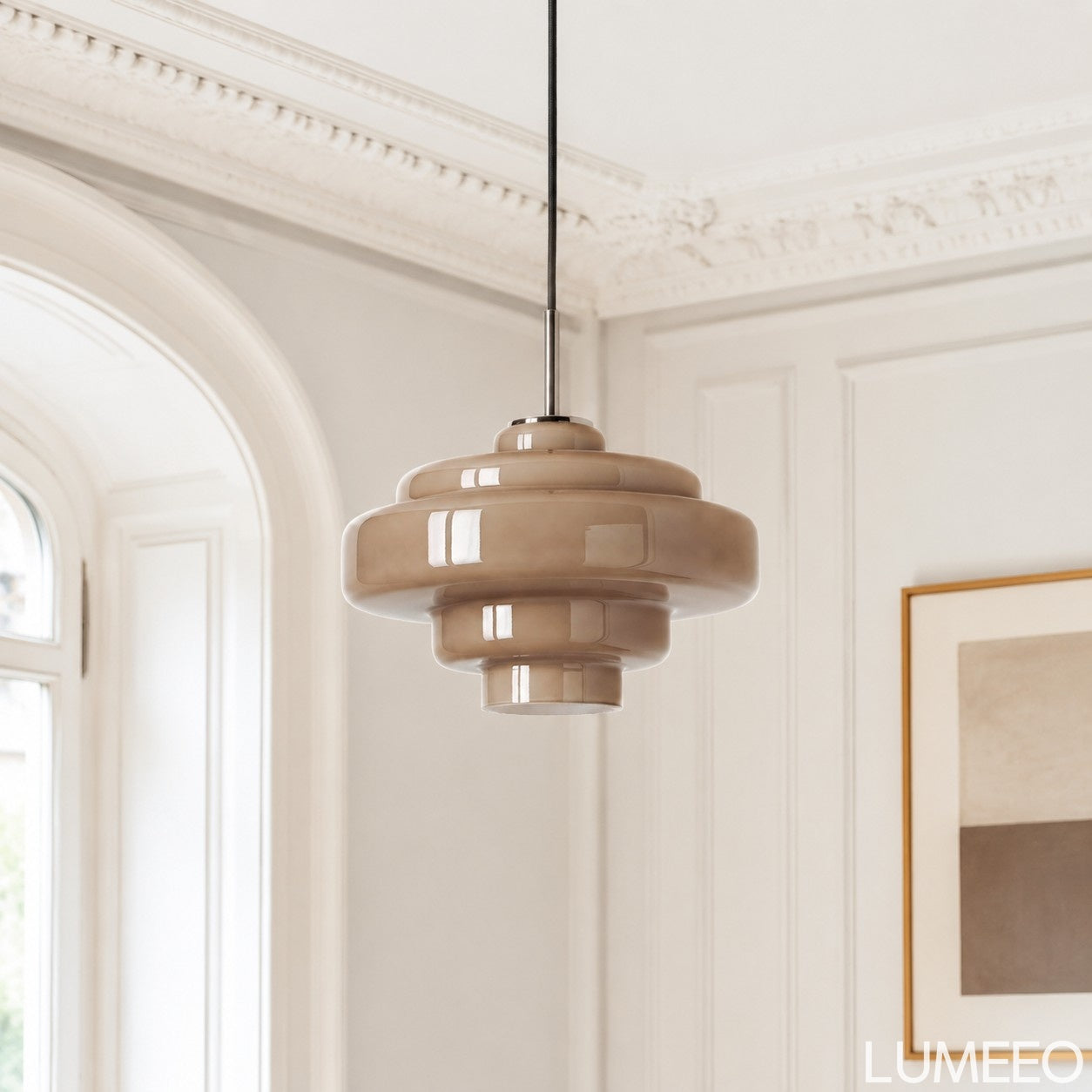Royelux Modern Tiered Glass Pendant Light with Copper Accents