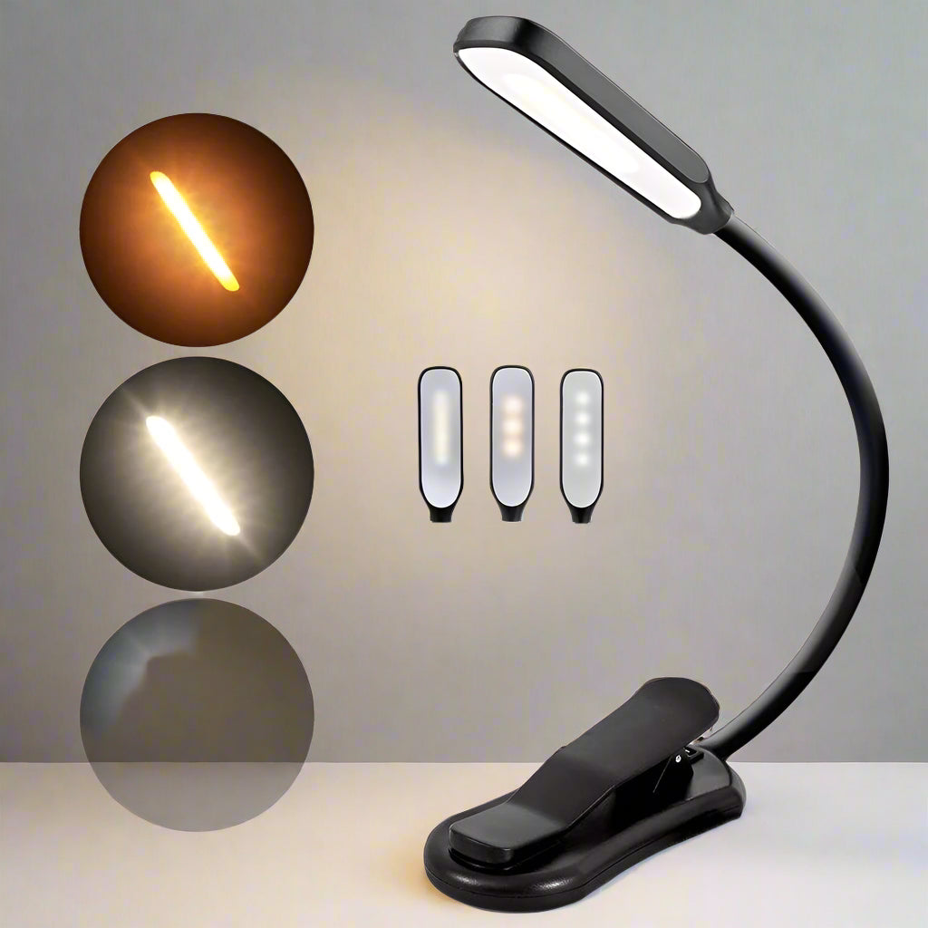 Reading Lamp – USB Rechargeable LED Book Light with 3 Color Modes & Adjustable Brightness for Eye-Friendly, Portable Use