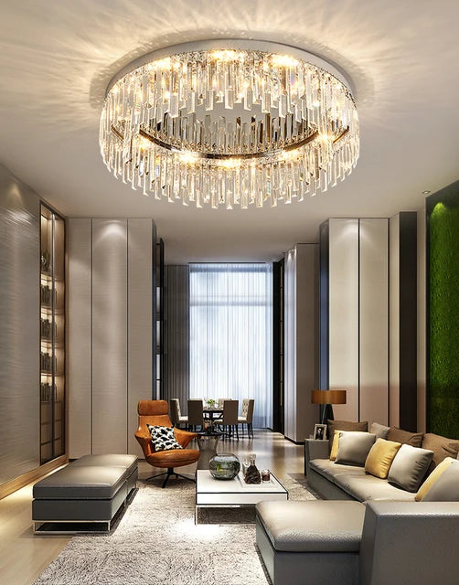 RoyaleGlow Modern Crystal Flush Mount Ceiling Light for Luxury Hotel, Living Room, Bedroom