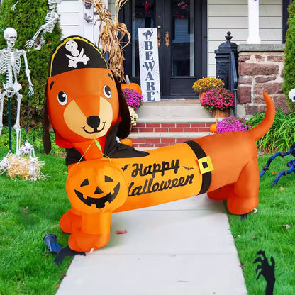 RoyaleGlow 5FT Halloween Inflatable Dachshund Dog with LED Pumpkin Outdoor Garden Decor