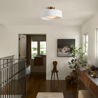 LuxRoyale Modern White Porcelain Semi-Flush Mount Ceiling Light with Brass Accent