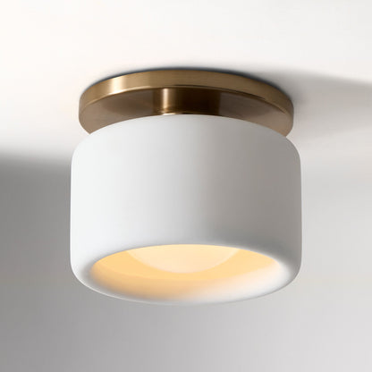 LuxRoyale Modern White Porcelain Semi-Flush Mount Ceiling Light with Brass Accent