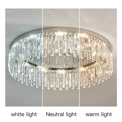 RoyaleGlow Modern Crystal Flush Mount Ceiling Light for Luxury Hotel, Living Room, Bedroom