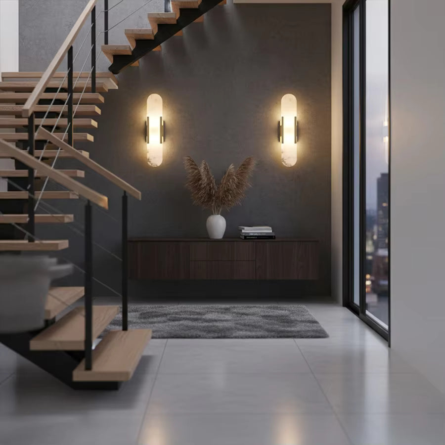 LuxRoyale 28" Elongated Alabaster Wall Sconce - Modern LED Up Down Light