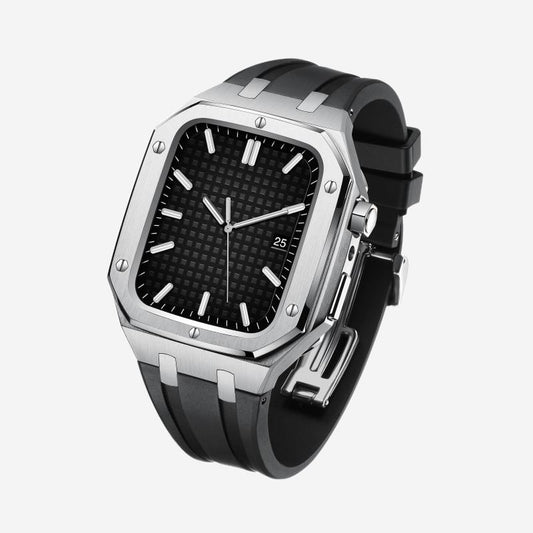 RoyaleGlow AP9006 Silicone Band Stainless Steel Case Retrofit Kit For Apple Watch